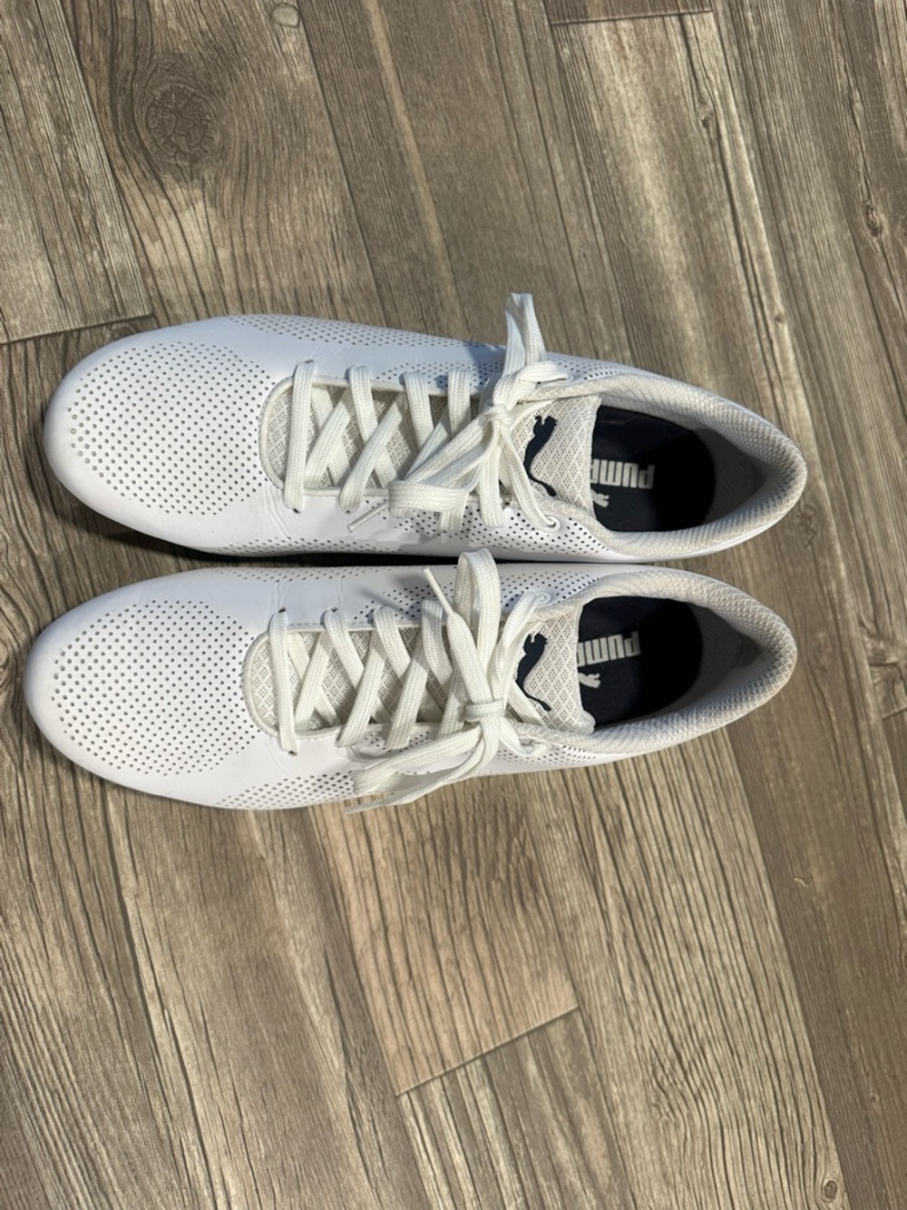 Puma Men's White Perforated Lace-Up Athletic Sneakers with Navy Insoles